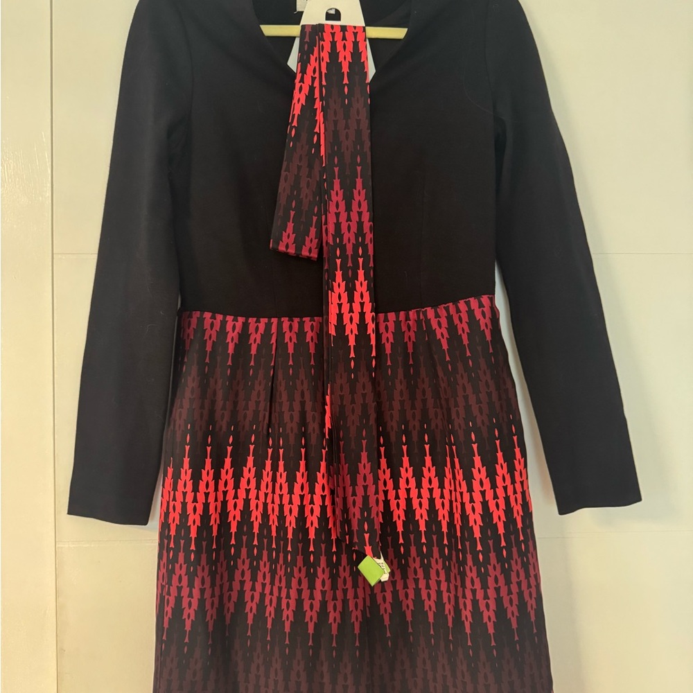 Milly Black and Red Long Sleeve Sheath Dress
